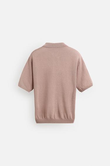 TEXTURED KNIT POLO SHIRT - Pink by Zara - Image 7