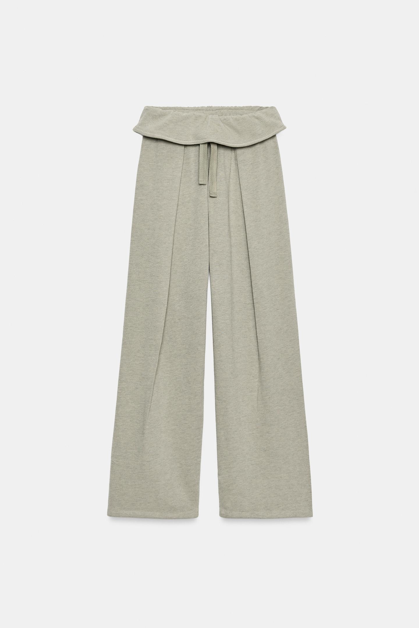 Женские брюки Zara Turn-Up Waist Drawstring, цвет: Серый зелёный — фото 7