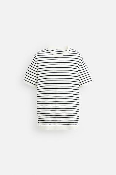 CAMISETA FLUIDA PUNTO - Crudo / Azul de Zara