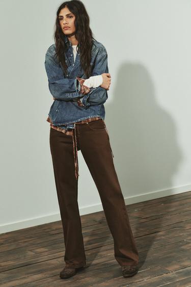 TRF WIDE-LEG LOW-RISE JEANS - Chocolate by Zara