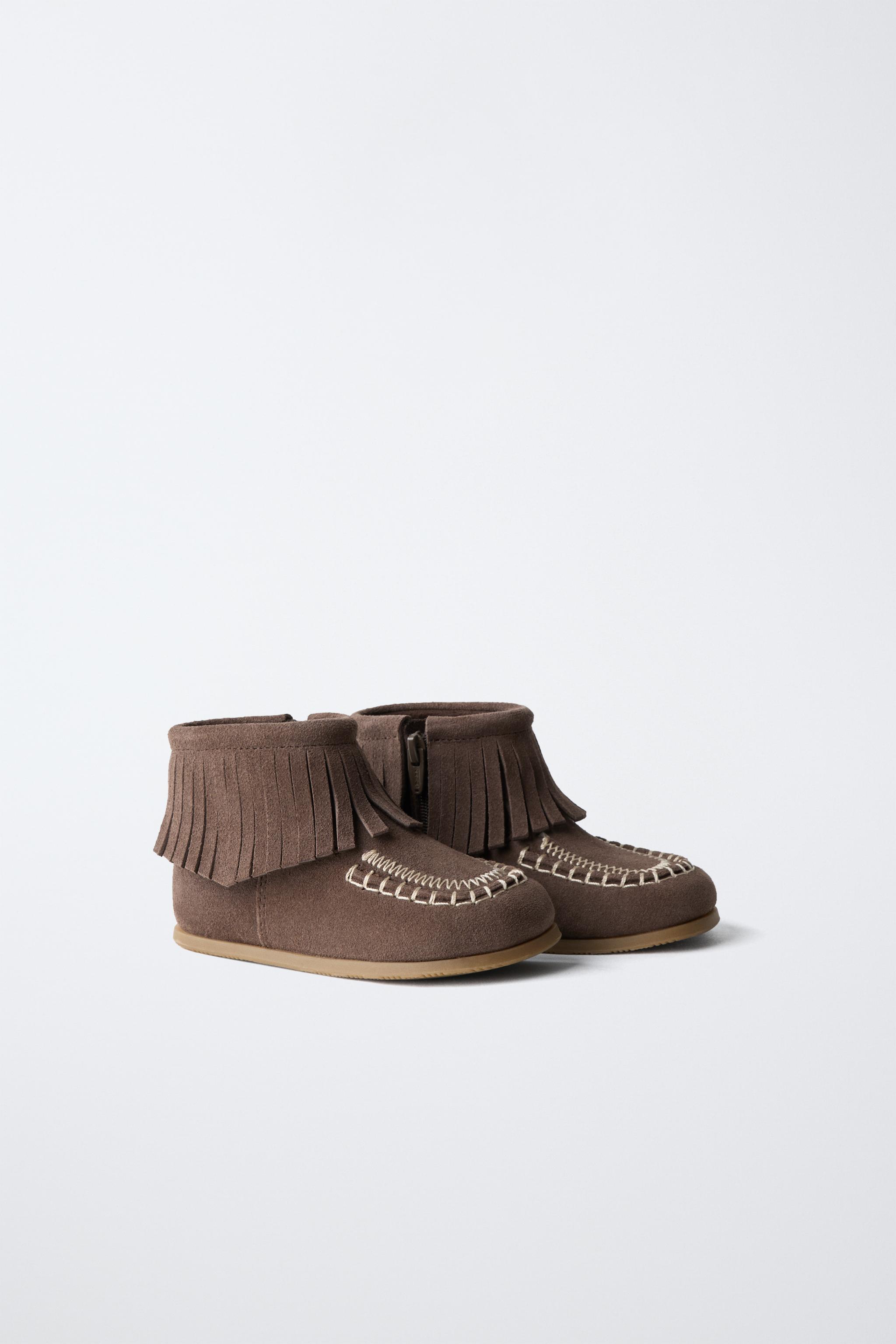 LEATHER FRINGE BAREFOOT BOOTS — Brown