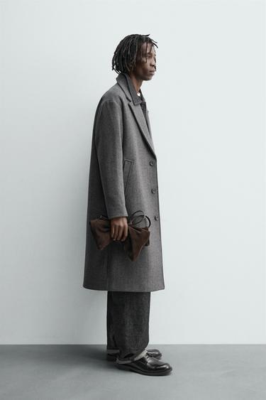 WOOL HERRINGBONE TEXTURED COAT - Anthracite Grey by Zara