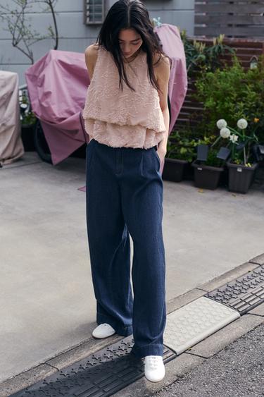 HIGH-WAIST WIDE-LEG TROUSERS WITH DARTS - Dark indigo by Zara
