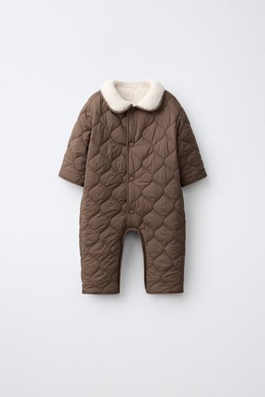 REVERSIBLE FAUX SHEARLING AND QUILTED ONE-PIECE SUIT - Brown by Zara