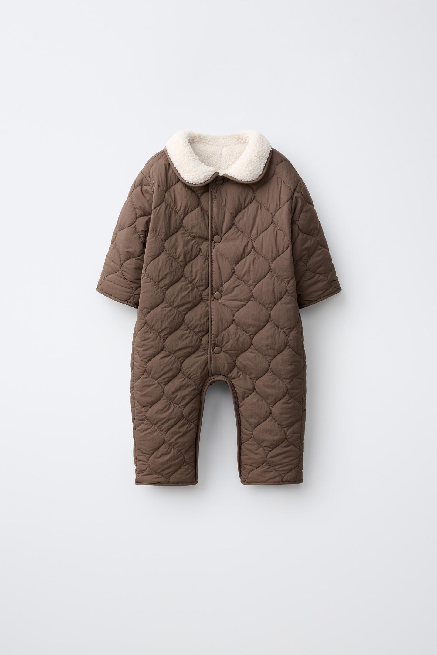Детский комбинезон Zara Reversible Shearling and Quilted Jumpsuit, цвет: Коричневый — фото 2