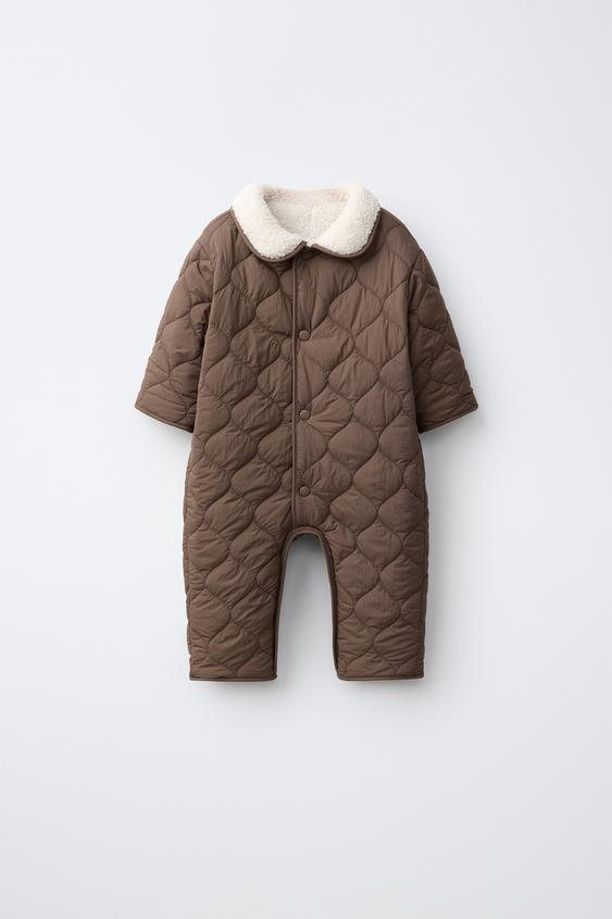 REVERSIBLE FAUX SHEARLING AND QUILTED ONE-PIECE SUIT - Brown by Zara - Image 0