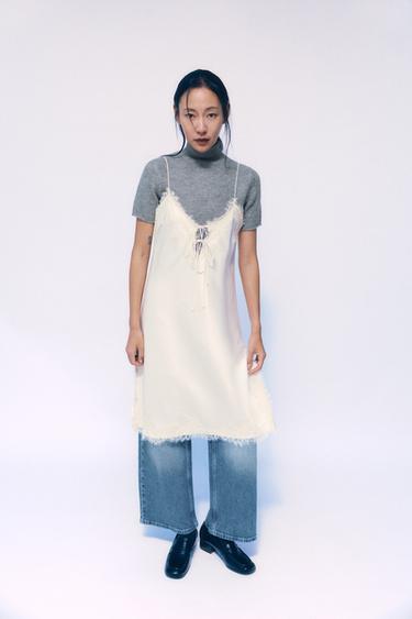 ZW 컬렉션 레이스 캐미솔 원피스 - Zara 베이지