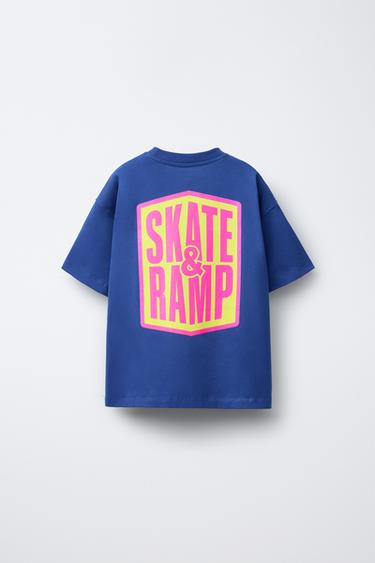 T-SHIRT WITH RAISED SLOGAN - Bluish by Zara - Image 1
