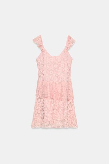 ROBE À VOLANTS EN DENTELLE - Rose pastel de Zara - Image 5