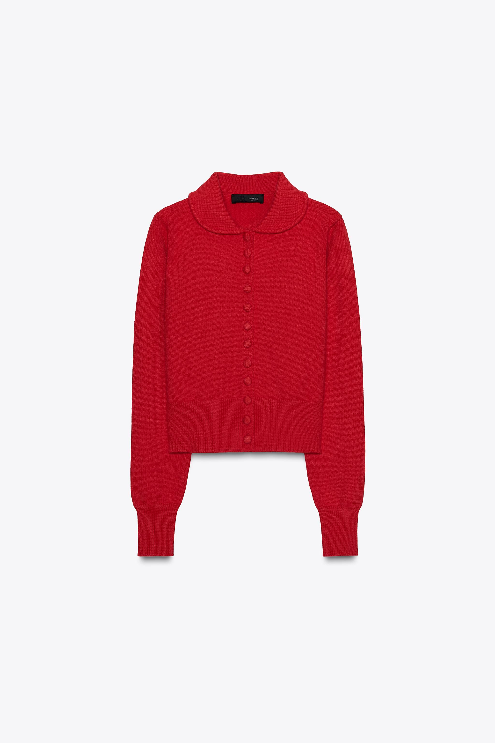 ピーターパンカラーニットジャケット - レッド | ZARA Japan / 日本
