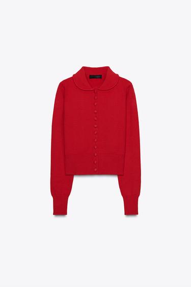 ピーターパンカラーニットジャケットレッド0Zaraのピーターパンカラーニットジャケット - レッド - 画像 0
