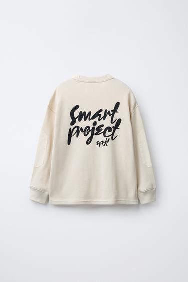 WAFFLE SWEATSHIRT WITH SLOGAN AND ELBOW PATCHES - Ecru by Zara