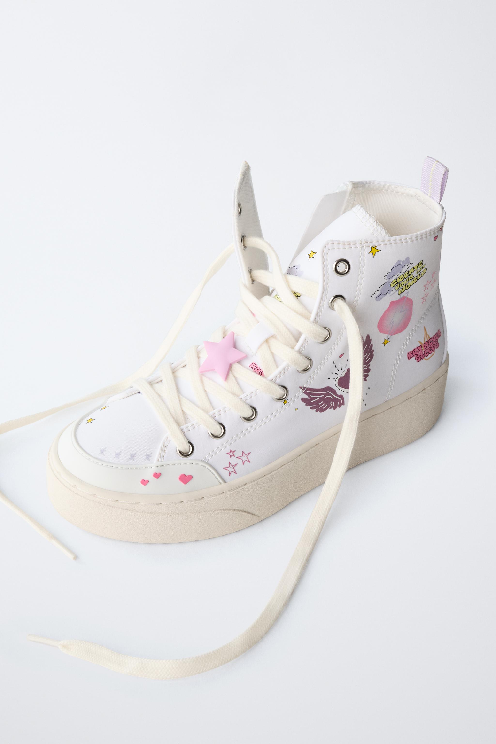 はなこです PRINTED HIGH-TOP SNEAKERS - White | ZARA United States