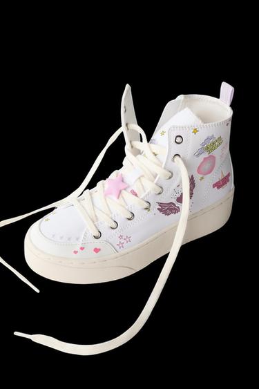 Zara PRINTED HIGH-TOP SNEAKERS - White