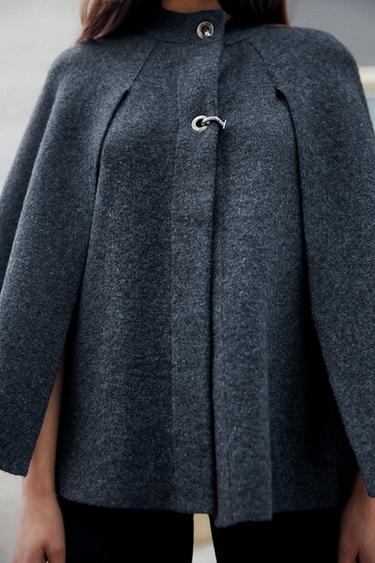 Zara KNIT CAPE COAT - Gray
