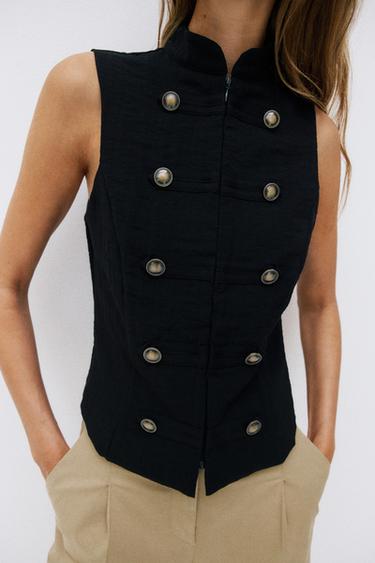 SLEEVELESS BUTTON SHIRT - Black by Zara