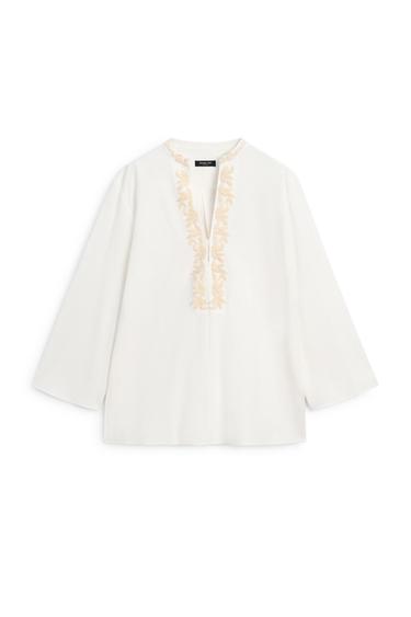 Chemisier fluide col officier détails brodés - Écru de Zara
