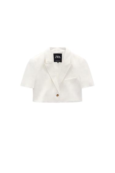LINEN BLEND CROPPED BLAZER