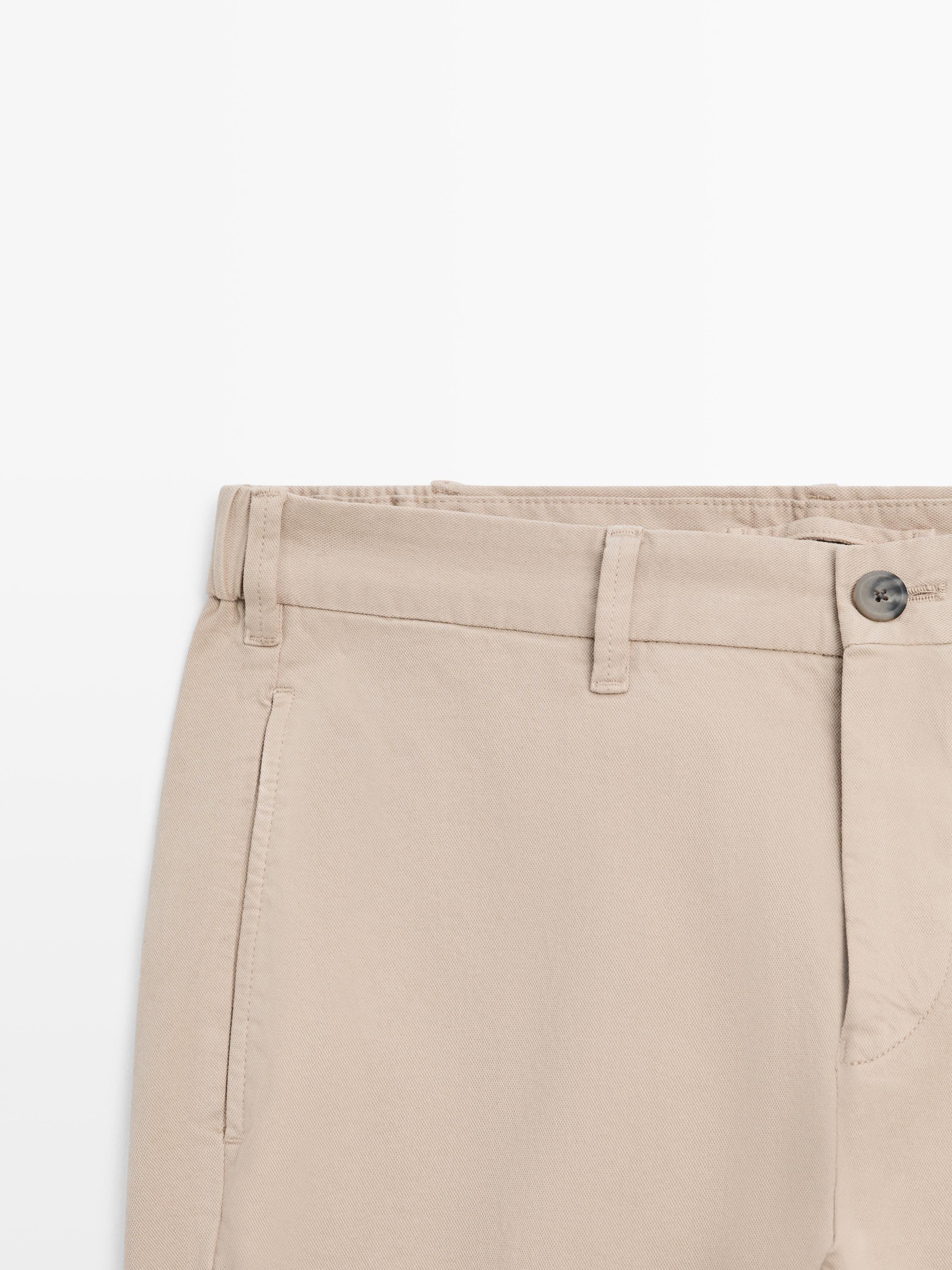 Cotton blend slim fit trousers