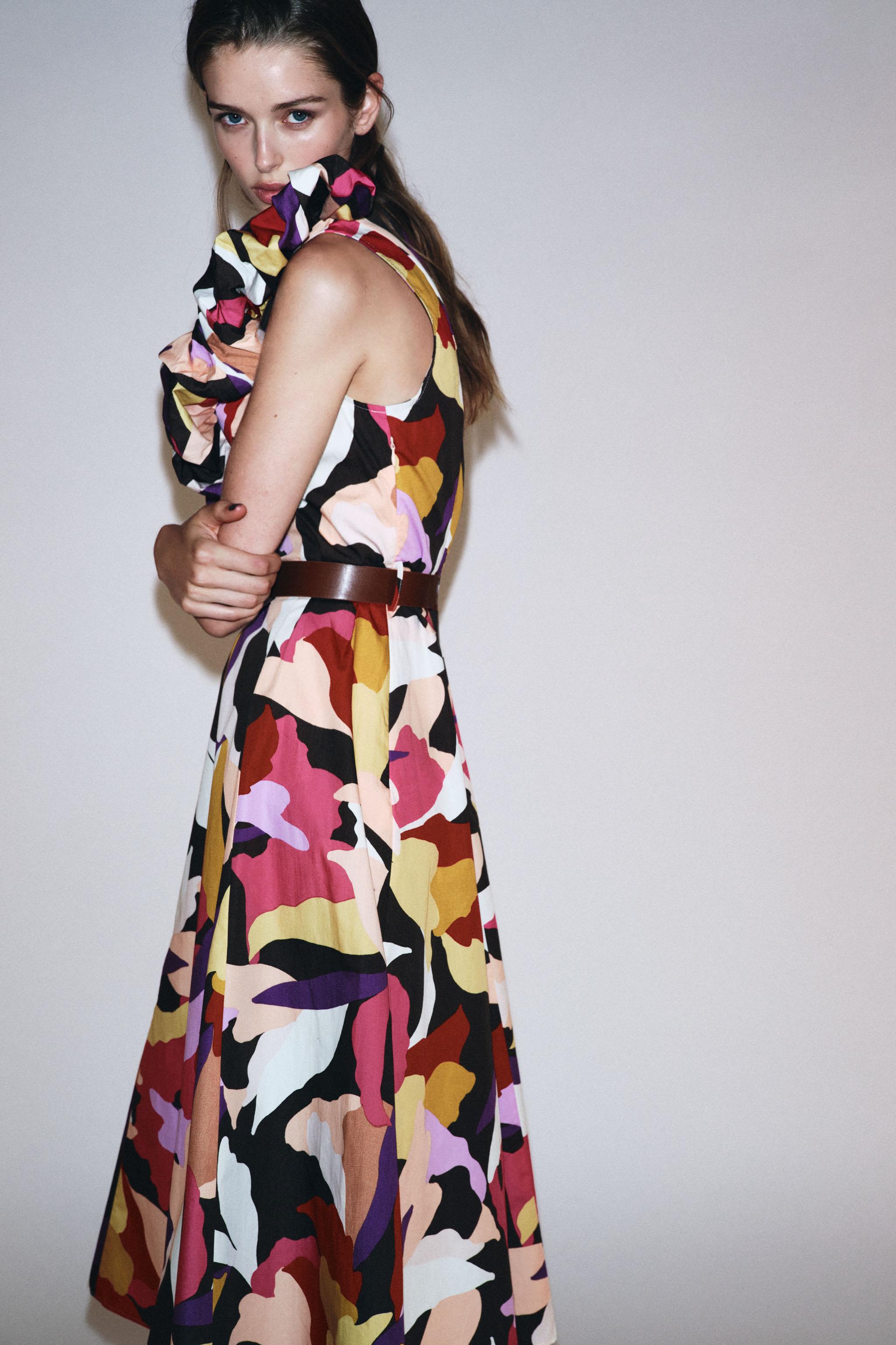 PRINTED POPLIN MIDI DRESS