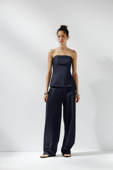 TRF DENIM TROUSERS WITH DARTS - Dark indigo by Zara