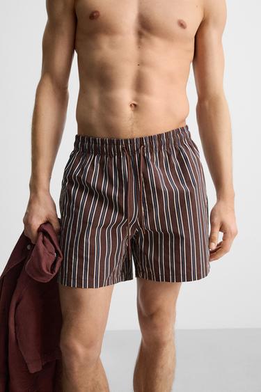 STRIPED MID-LENGTH SWIMMING TRUNKS - Burgundy by Zara - Image 5