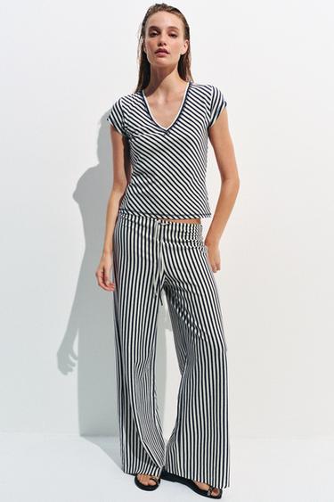 STRIPED LINEN BLEND TROUSERS - Ecru / Navy by Zara