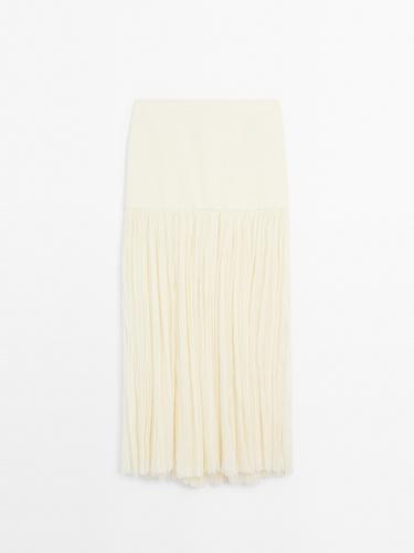 Zara Long silk blend skirt with sash - STUDIO - Ecru