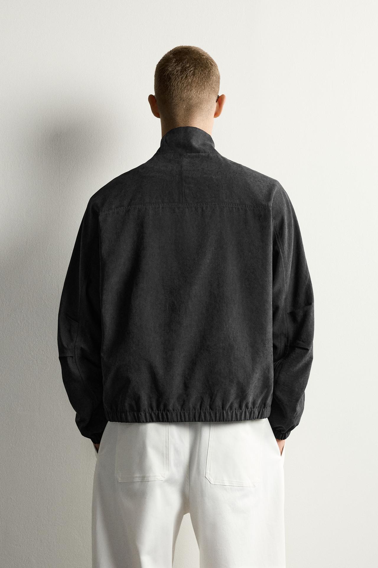 RELAXED FIT FAUX SUEDE BOMBER JACKET — Black