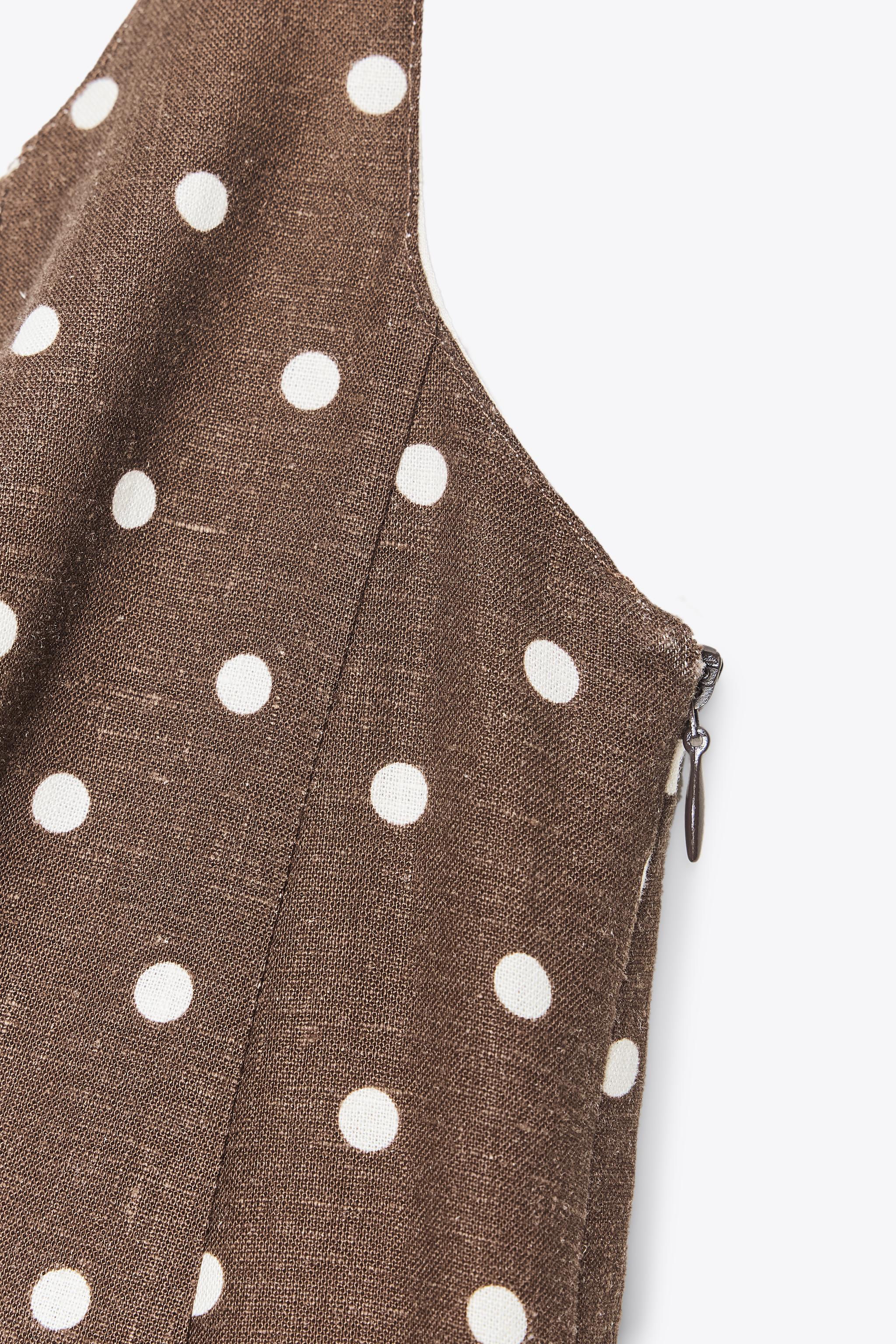 ZARA ドット柄ミディワンピース 8099/510 ノースリーブミディワンピース ZW COLLECTION - ブラック