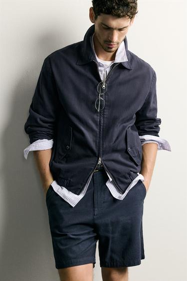 TEXTURED REGULAR FIT BERMUDA SHORTS - Navy blue by Zara
