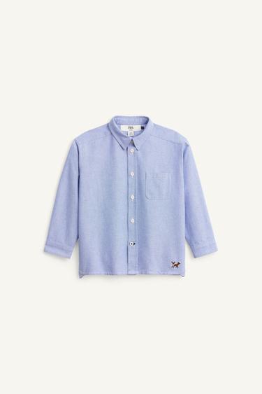 LIMITED EDITION 자수 여우 옥스퍼드 셔츠 - Zara 라이트 블루