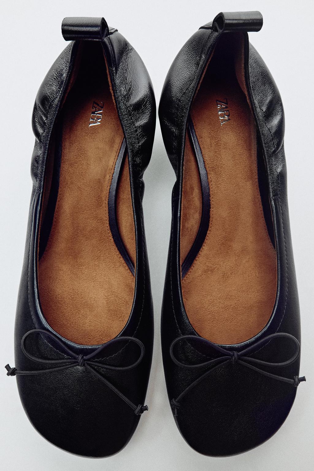 LEATHER HEELED BALLET FLATS WITH BOW
