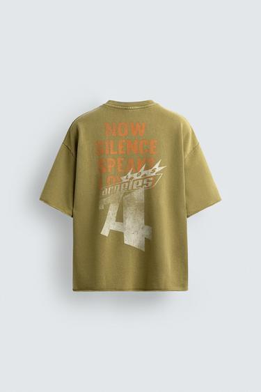 WASHED PRINTED SLOGAN SWEATSHIRT - Blue green by Zara