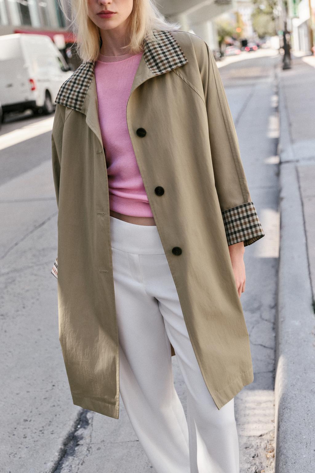 OVERSIZED PLAID CUFF TRENCH COAT