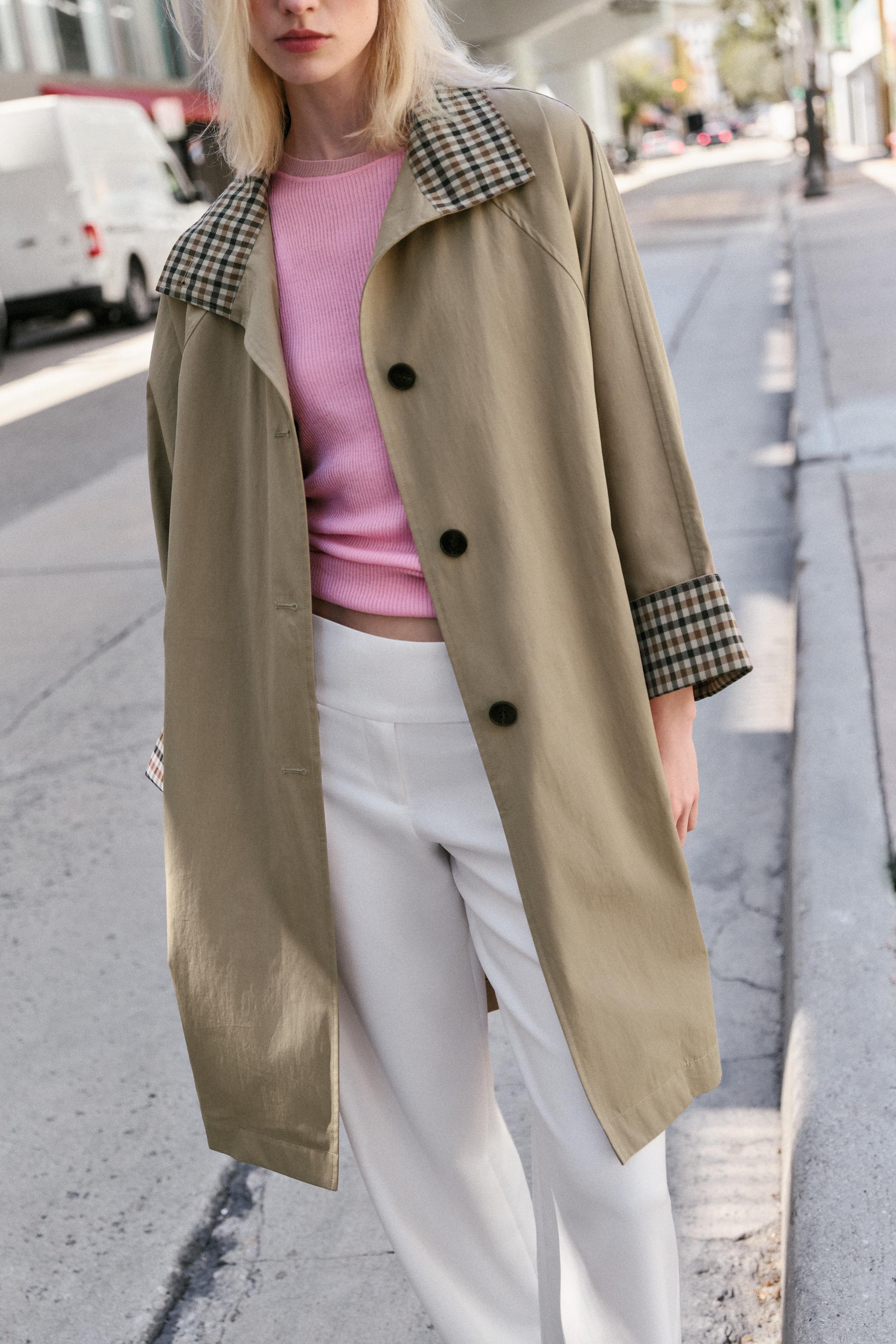 OVERSIZED PLAID CUFF TRENCH COAT