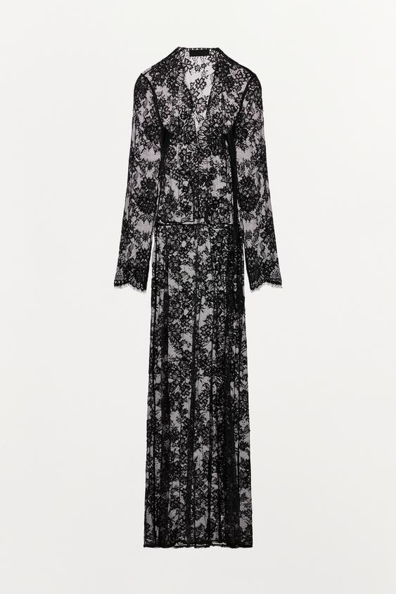zara black lace long sleeve dress Zara Long Sleeve Maxi Lace Dress Black Size M