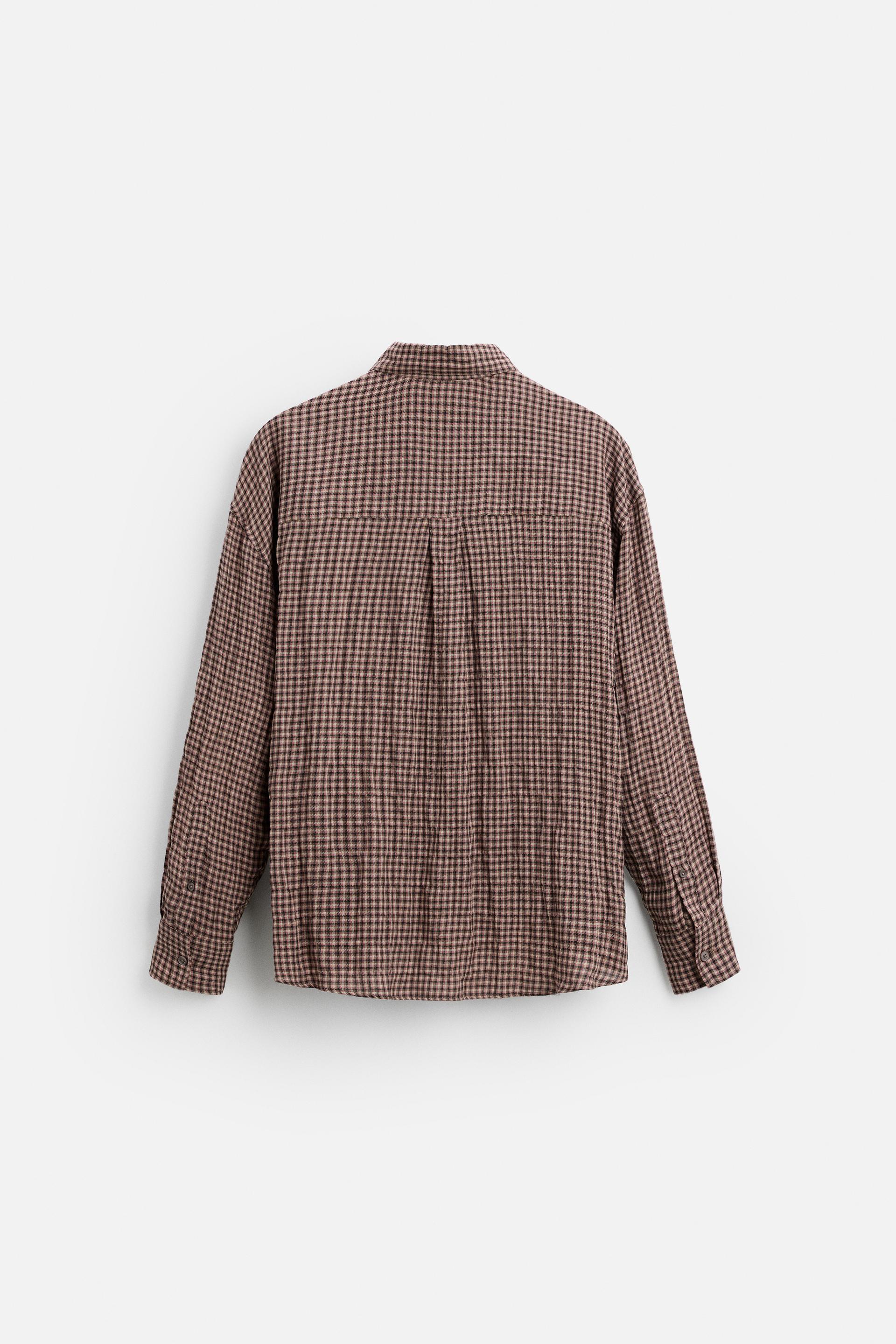 テクスチャー入り生地チェック柄シャツ - カーキ | ZARA Japan / 日本