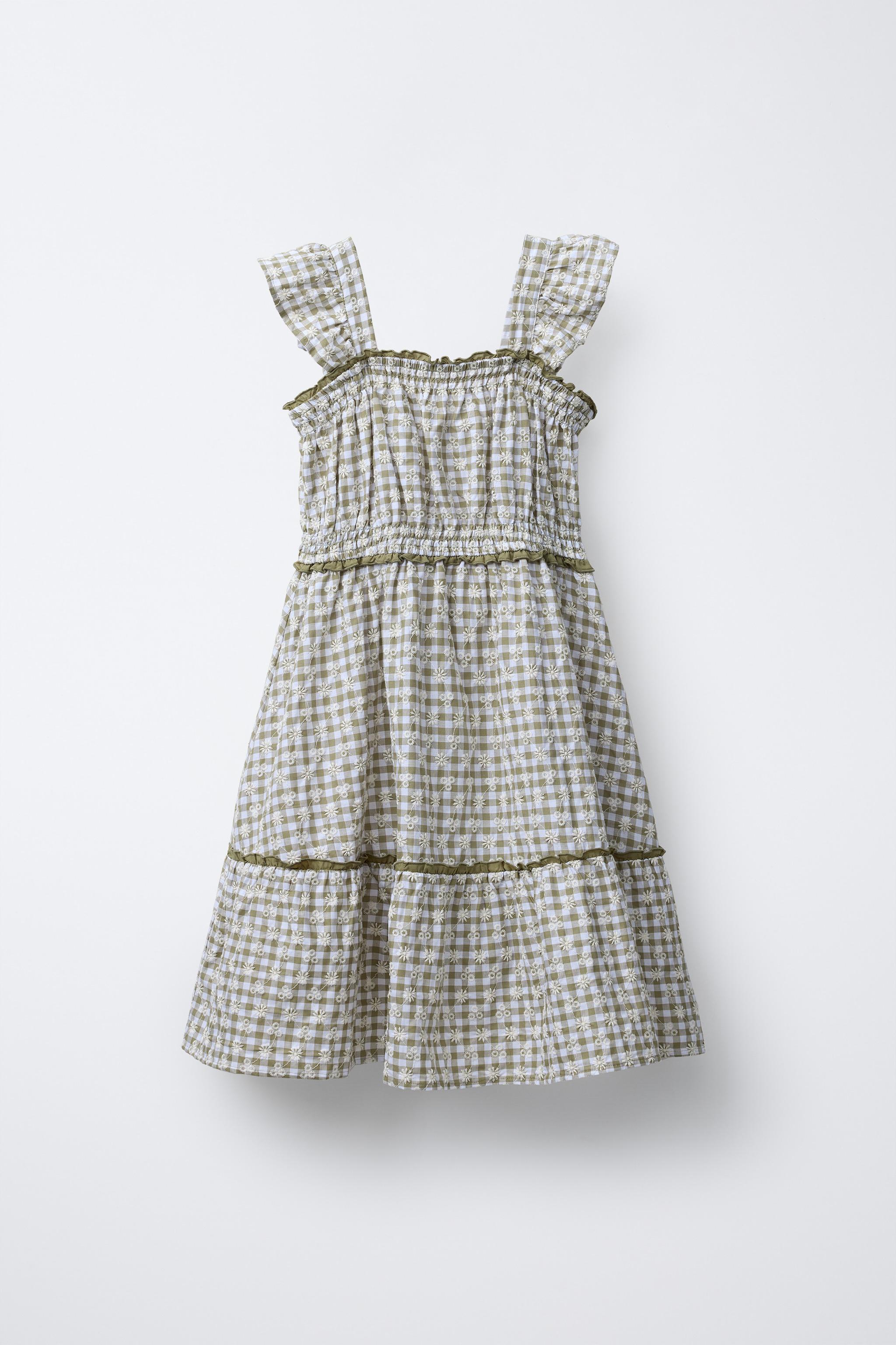 GINGHAM CHECK DRESS WITH EMBROIDERED FLOWERS - Green | ZARA Australia