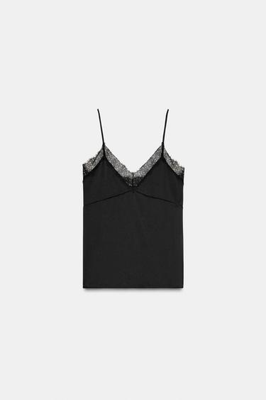 SATIN TOP WITH LACE - Black by Zara - Image 6