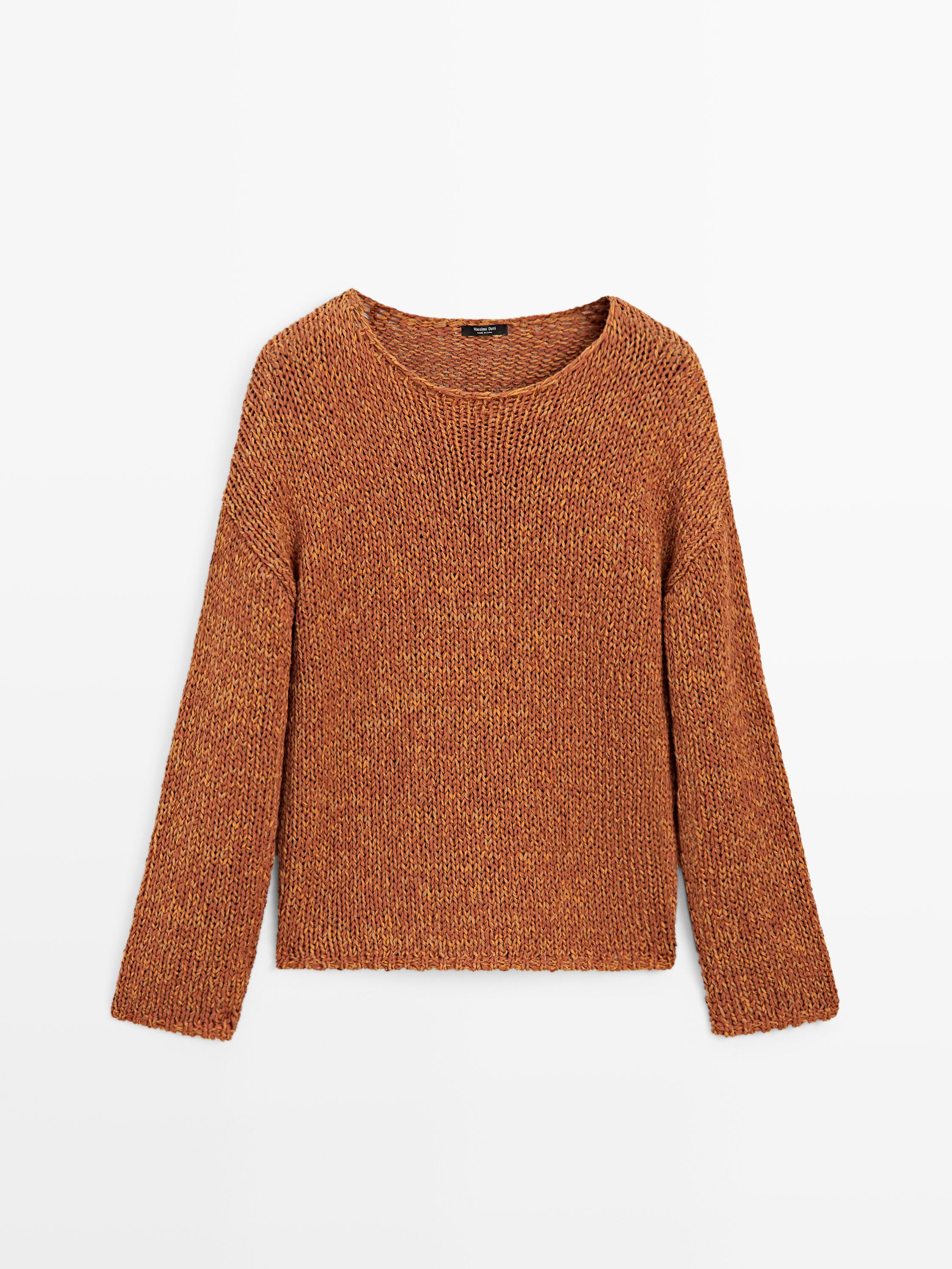 Cotton blend cutwork sweater — Burnt orange