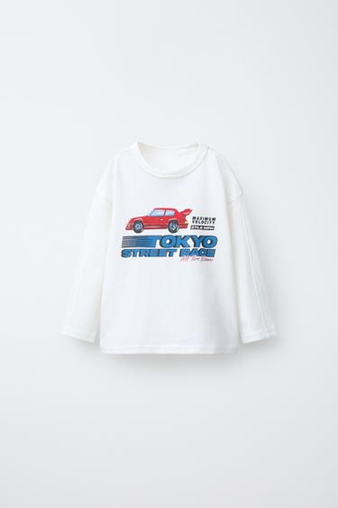 Zara CAR PRINT T-SHIRT - White