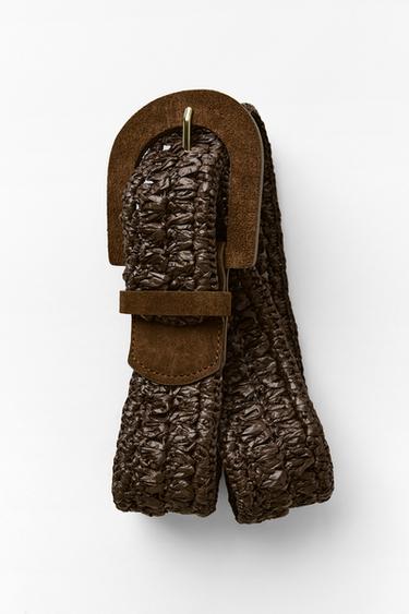 CINTURÓN RAFIA HEBILLA PIEL - Marrón de Zara