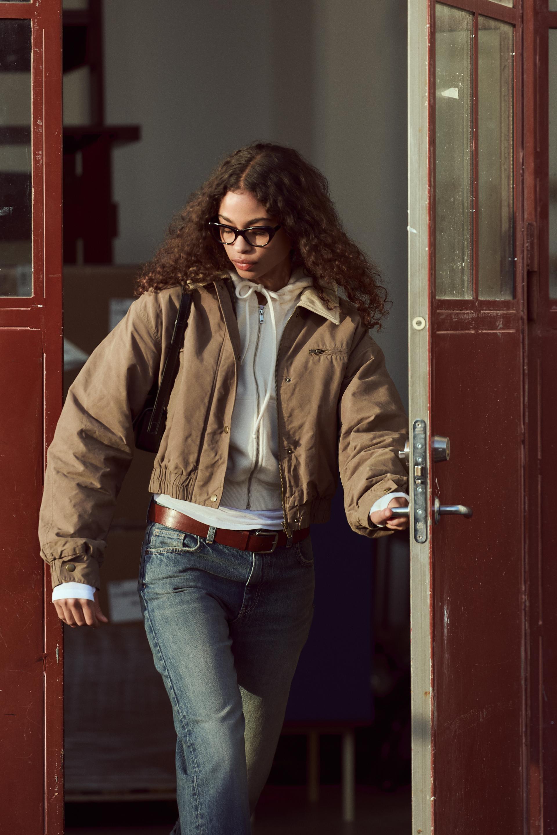 CONTRAST COLLAR WAXED BOMBER Brown / Taupe ZARA Canada