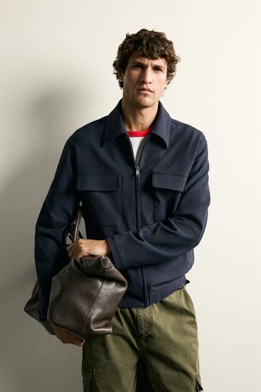 REGULAR FIT ZIP-UP OVERSHIRT - Navy blue by Zara