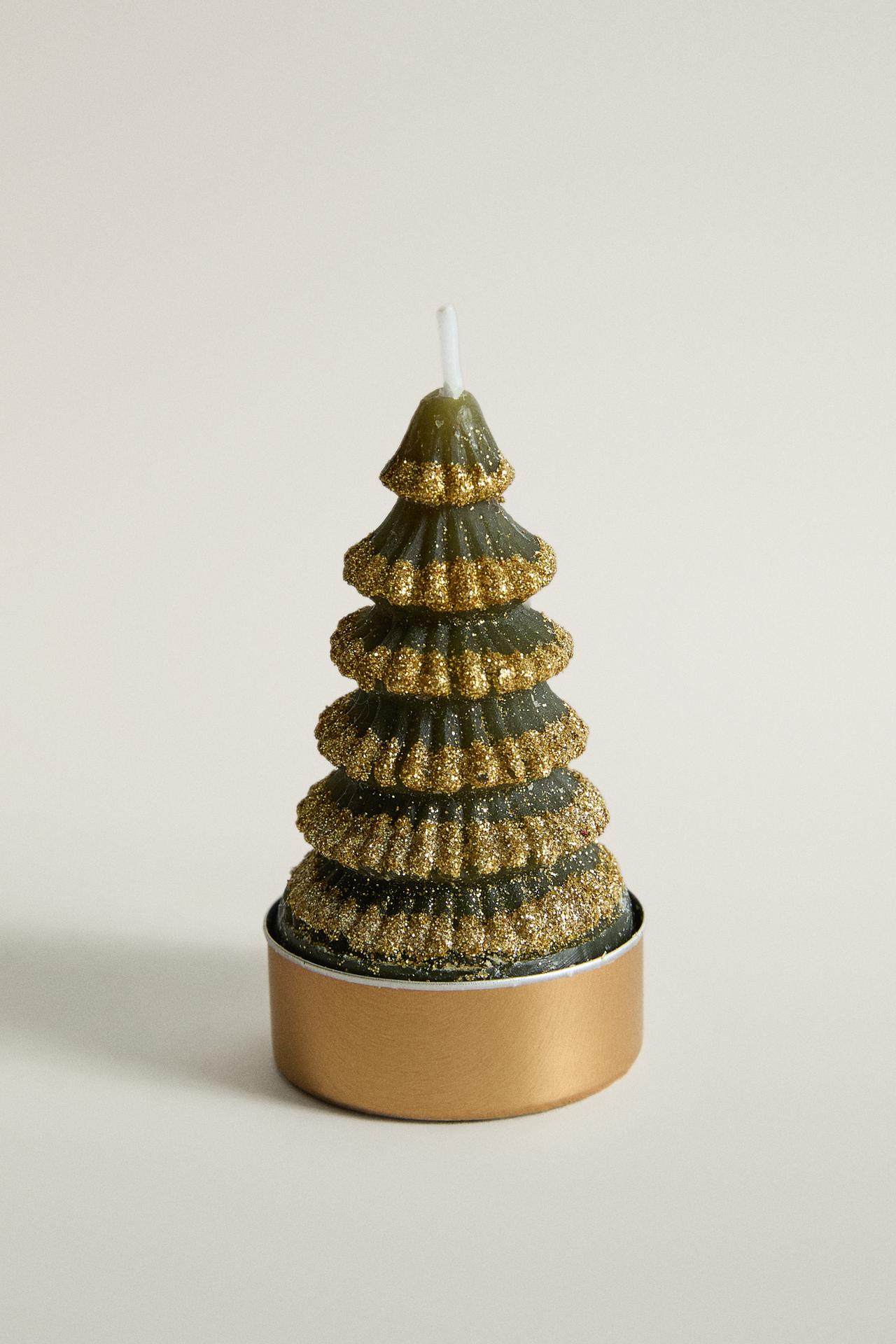 MINI GLITTER CHRISTMAS TREE CANDLES (PACK OF 6) — Green