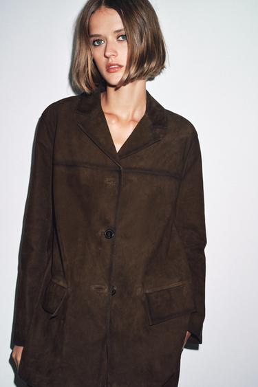 ZW COLLECTION LIMITED EDITION 100% SUEDE LEATHER BLAZER - Chocolate by Zara - Image 1