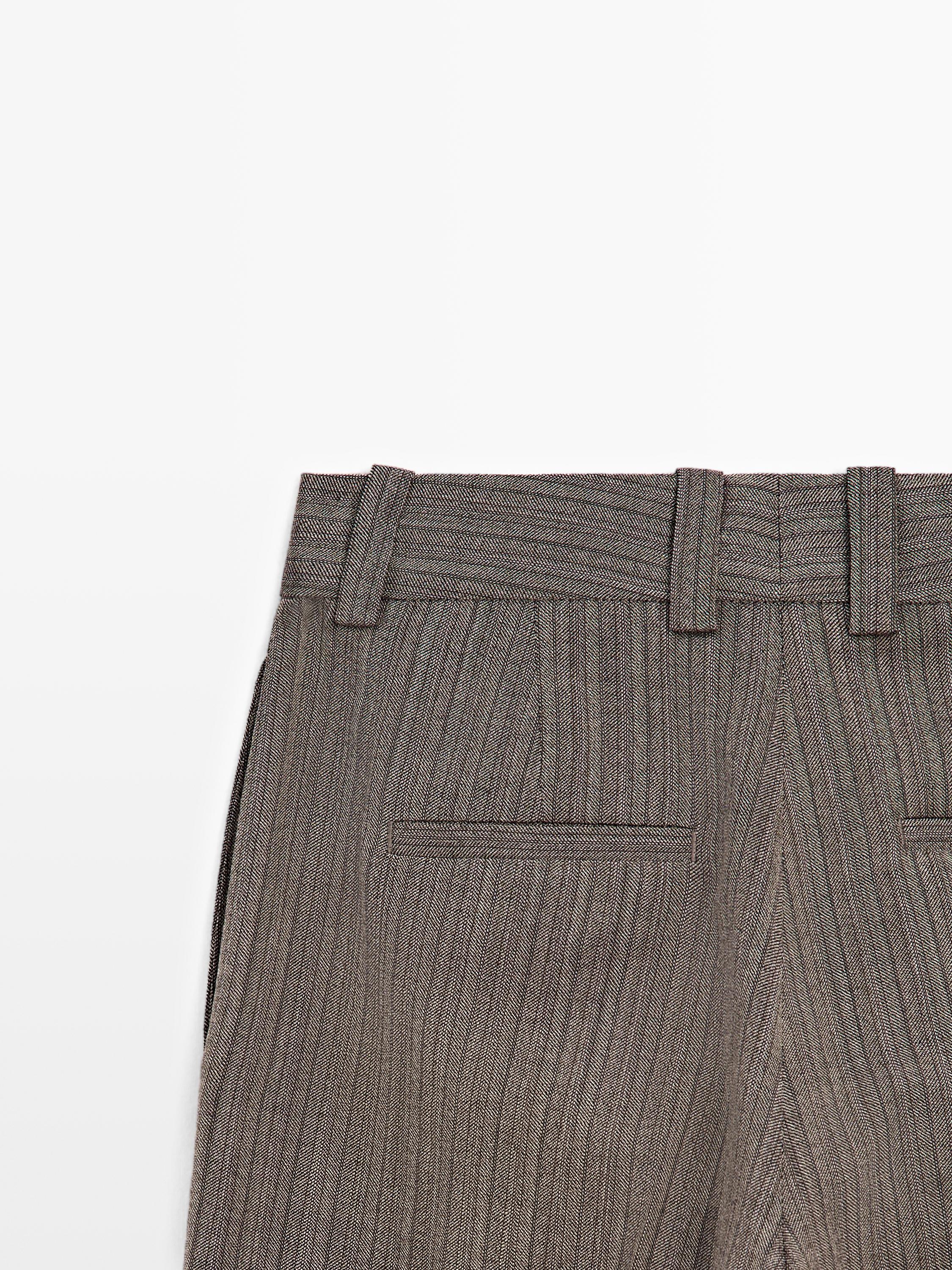 100% wool straight-leg herringbone trousers