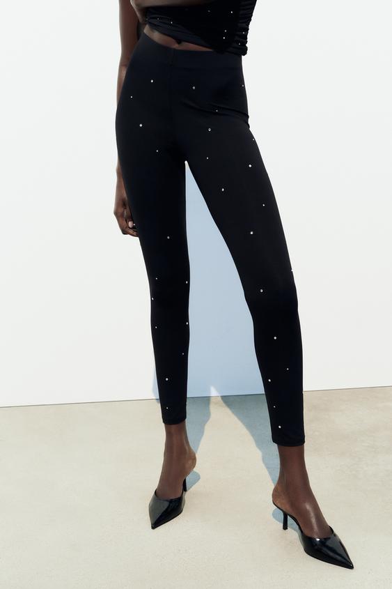 Zara Basic Leggings Womens Large Mixed Media Textured Side Panels High Rise