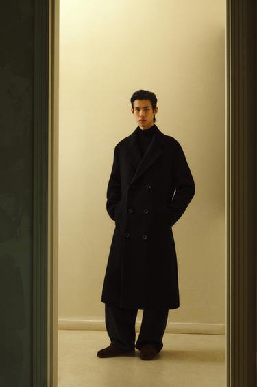 DOUBLE-BREASTED WOOL BLEND COAT WITH BELT - Black by Zara